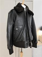 Burberry Mens Leather Bomber Jacket Detachable Shearling Collar Otter Brown L
