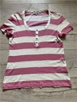 Burberry Pink and Cream Striped Logo T Shirt Size M BNWOT - M Regular