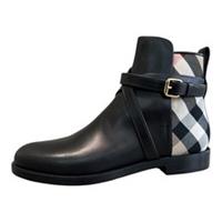 BURBERRY Pryle Boots Size 5.5 Black Leather Check Flat Burberry Boots EUR 38.5