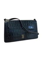 Burberry TB Shoulder Bag Black Leather Croc Embossed Mini Burberry Pouch Black