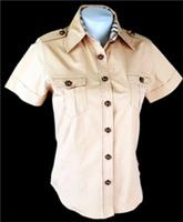 BURBERRY LONDON Womans Beige S/S EVENING SHIRT Stretch Brass Buttons - M - £325 - M Regular