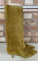 Burberry Storm Knee High Suede Boots UK Size 7 EU Size 40 Manilla