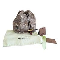 Burberry Bag Phoebe Pouch Cotton & Leather Monogram Logo Beige Bucket Bag