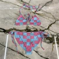 Burberry Crochet Technical Cotton Bikini Size M Medium Blue Pink - M Regular