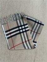 Johnstons of Elgin Classic Check Cashmere & wool camel Scarf with fringed edges