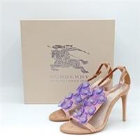 Burberry Sandals UK4 Womens Beige Purple Flowers New with Tags Boxed FLT-FPL