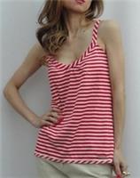 BURBERRY Red White Cotton Stripe Tie Back Top L UK12-14 New