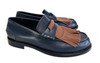 Burberry Bedmoore Black Leather Brown Fringe Detail Mens Loafers Size UK 10