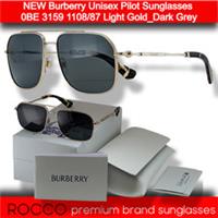NEW Burberry Unisex Pilot Sunglasses 0BE 3159 1108/87 Light Gold_Dark Grey