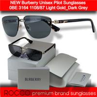 NEW Burberry Unisex Pilot Sunglasses 0BE 3164 1108/87 Light Gold_Dark Grey