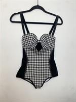 Burberry Size S Black White Check Padded Wired Cup Swim Suit One Piece - S Regular