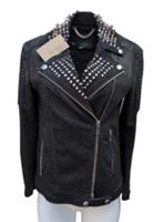 Burberry Biker Jacket XS Black Denim Metal Studs APX UK 8 USA 6 S - XS Regular
