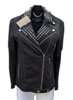Burberry Biker Jacket XS Black Denim Metal Studs APX UK 8 USA 6 S - XS Regular