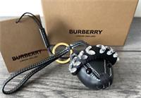 BURBERRY THOMAS BEAR BLACK LEATHER KEYRING / BAG CHARM RETAIL &pound;220 BNIB