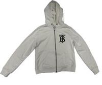 Burberry TB Logo Zip Hoodie White Cotton Full Zip Hooded Sweatshirt - S Regular