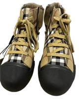 Burberry Boys High Top Trainers Beige Check Lace Up Sneakers