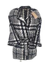 Burberry Wrap Coat UK 6 S M Italy Wool & Silk Black White Monochrome - 6 Regular