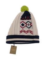 Burberry Hat Cable Fairisle Beanie Wool & Cashmere Pom Pom S Small