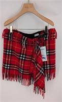 Burberry Skirt Small Fringed Check Wool Cashmere Scarf Tartan Red Black White - S Regular