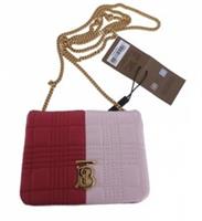 Burberry Lola Bag Quilted Leather Micro Mini Red Pink Camel Block Check Gold HW