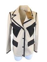 Burberry Jacket UK 8 Runway Italy Logo Canvas Cream Black Blazer US 6 IT 40 S