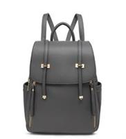 New Women Grey Leather Look PU Double Strap Zip Pocket Backpack.More Colours