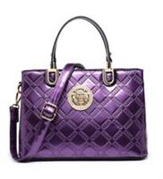 New Women Purple Shiny Vinyl Gold Lion Diamante Diamond Quilts Shoulder Handbag.