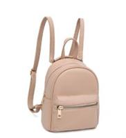 New Women's Beige Mini Leather Look PU Zip Pockets Backpack. More Colours