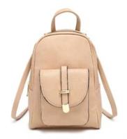 Women's Beige Leather Look PU Bellow Buckle Pocket Mini Backpack. More Colours