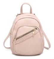 Women's Pink Leather Look PU Front Zip Pocket Braided Mini Backpack.More Colours