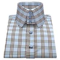Men's Blue Burberry Checks 100% Cotton Shirt Vintage Style 50s High Penny Collar - 18.5 Regular