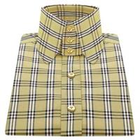 Men's Retro Style Dress Brown Burberry Checks Shirt High Penny Round Tip Collar - 18.5 Regular