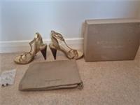 Burberry Metallic Gold Leather Hans T Strap Sandels Size 4.5 UK.