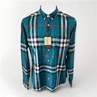 Burberry Brit Teal Blue Nova Check Shirt XL Plaid Cotton Collared LS NEW - XL Regular