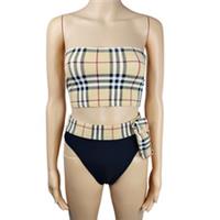 Vintage Burberry Womens Beige Check Two Piece Bikini Set Size S/M - S Regular