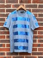 NEW Burberry Prorsum Mens Striped Metallic T Shirt SMALL Blue Slim fit Brit Tee - S Regular