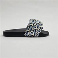 Burberry Furley TB Flock Slides White Navy Leather 8048581 EU38 UK5 RRP250