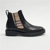 Burberry Vintage Check Leather Chelsea Boot Black Beige 8033228 EU37 UK4