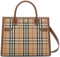 Burberry Small Vintage Check Two Handle Title Bag Archive Beige Brown 80252741