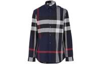 Burberry Check Stretch Cotton Poplin Shirt Navy 8018111 NAVY Size XL