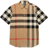 Burberry Check Stretch Poplin Short Sleeve Shirt Archive Beige 80173221 Size S