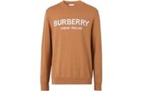 Burberry Logo Intarsia Wool Blend Sweater Camel/White 80520101 Size M