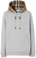 Burberry Check Hood Cotton Blend Hooded Sweatshirt Gray/Beige 8045005 Size XS