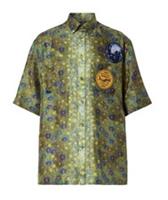 Burberry Mulberry Silk Fish Scale Shirt Green 4567618 Size XL
