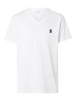 Burberry Monogram Motif Embroidered V Neck Tee White 8017258 Size XS