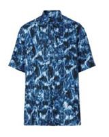 Burberry Silk Ripple Print Short Sleeve Shirt Blue 8040266 Size M