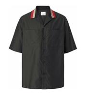Burberry Stripe Icon Collar Camp Shirt Black/Red/Beige 8050973 Size XS