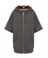 Burberry Oversized Short Sleeve Zip Up Check Hood Hoodie Grey 4042322 Size XL - XL Regular
