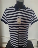 Vintage Thomas Burberry Polo Shirt 2XL 46" Navy & White Stripe 100% Cotton (363) - 46 Regular