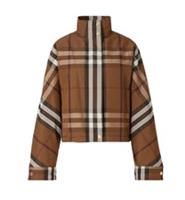 Burberry Check Funnel-Neck Cropped Jacket Brown 8059672 Size 8